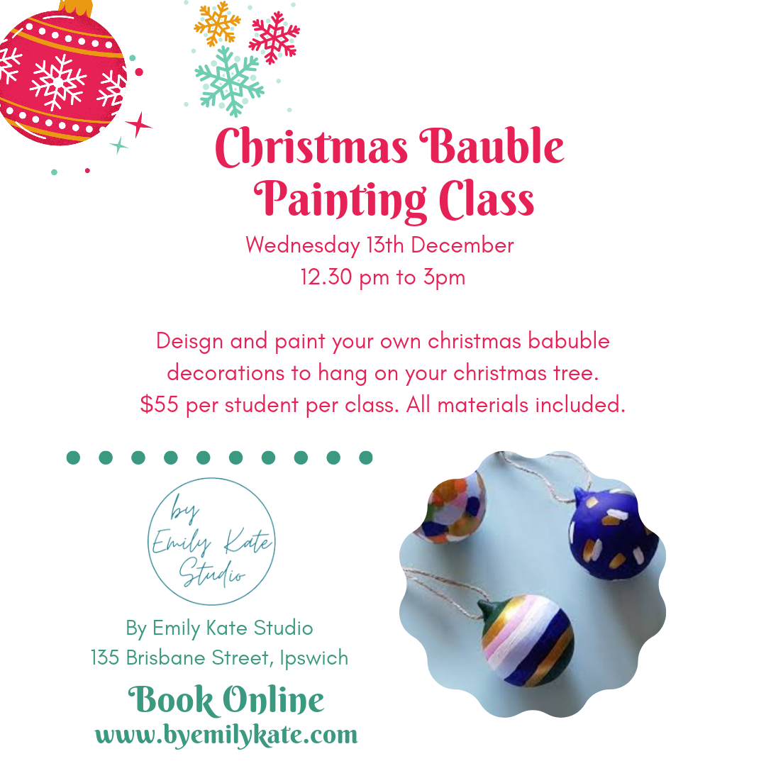 4. Christmas Bauble Painting Class Wednesday 13th Dec 12.30pm to 3pm