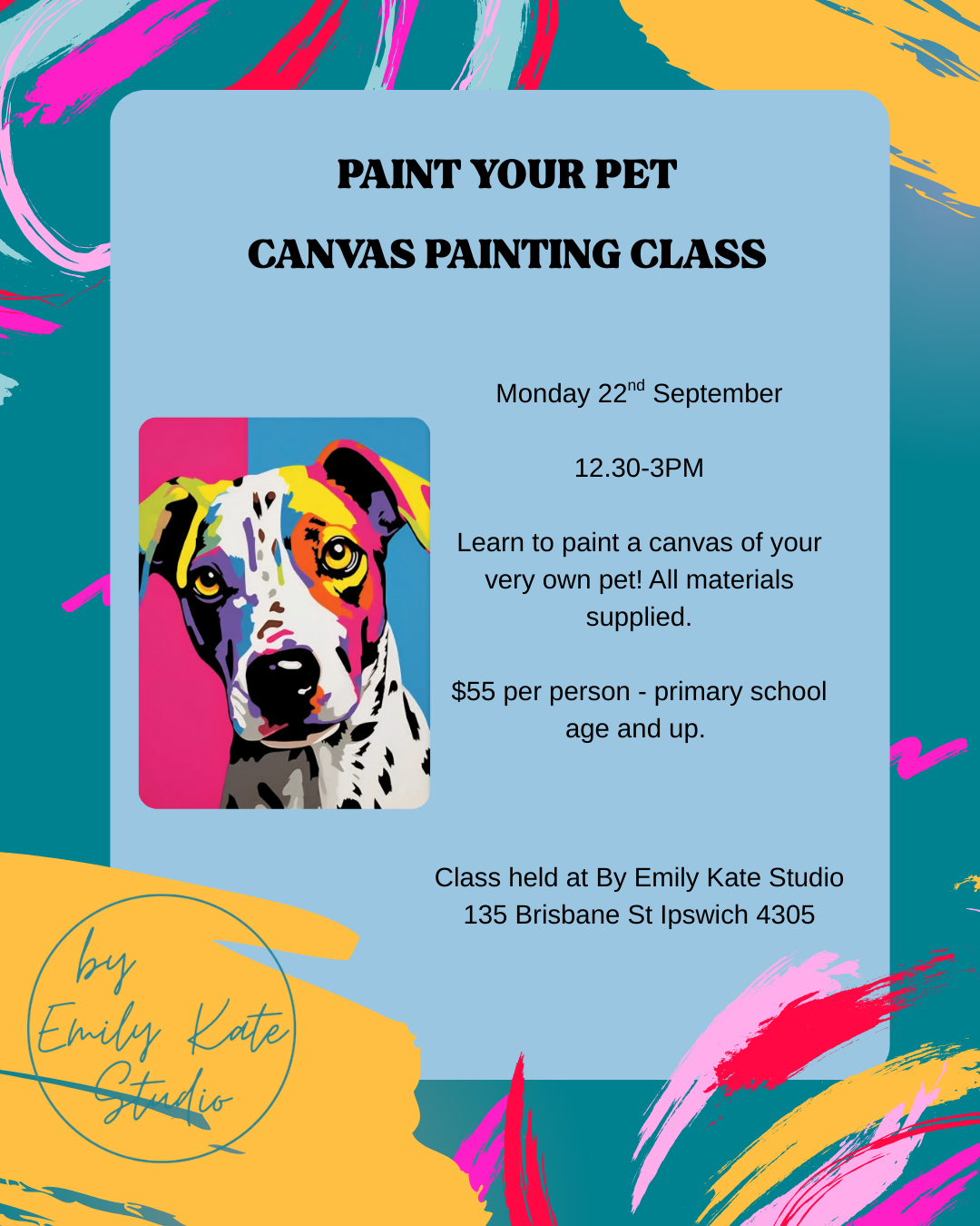 MON 22ND SEP - 12.30-3pm - PAINT YOUR PET CANVAS