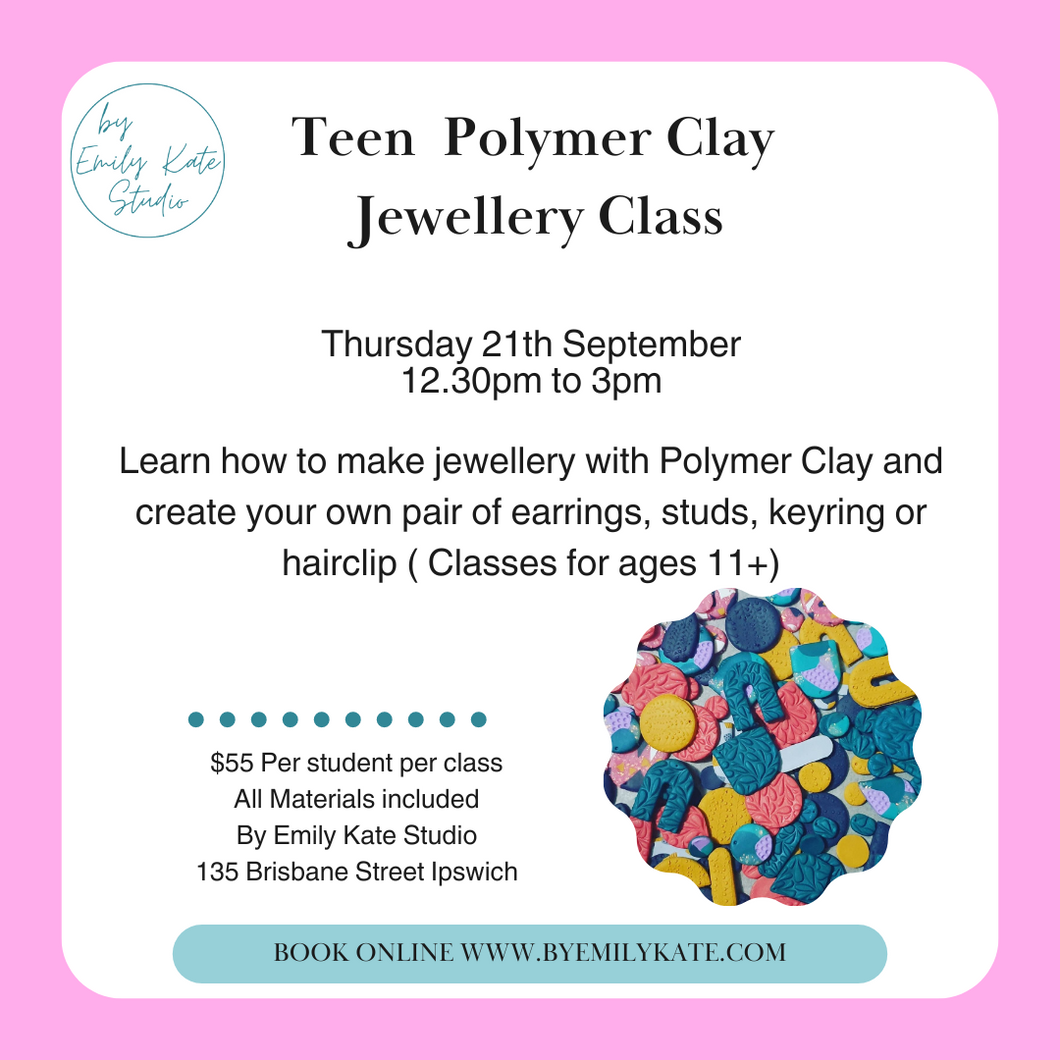 6. Teen Polymer Clay Jewellery  Thursday 21st September 12.30pm to 3pm
